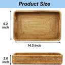 Rattan Serving Tray, Rectangle Coffee Table Tray with Handles, Decorative Ottoman Tea Tray Wicker Basket for Coffee, Bread, Fruits, Snacks, Breakfast, Drinks, Table Decor