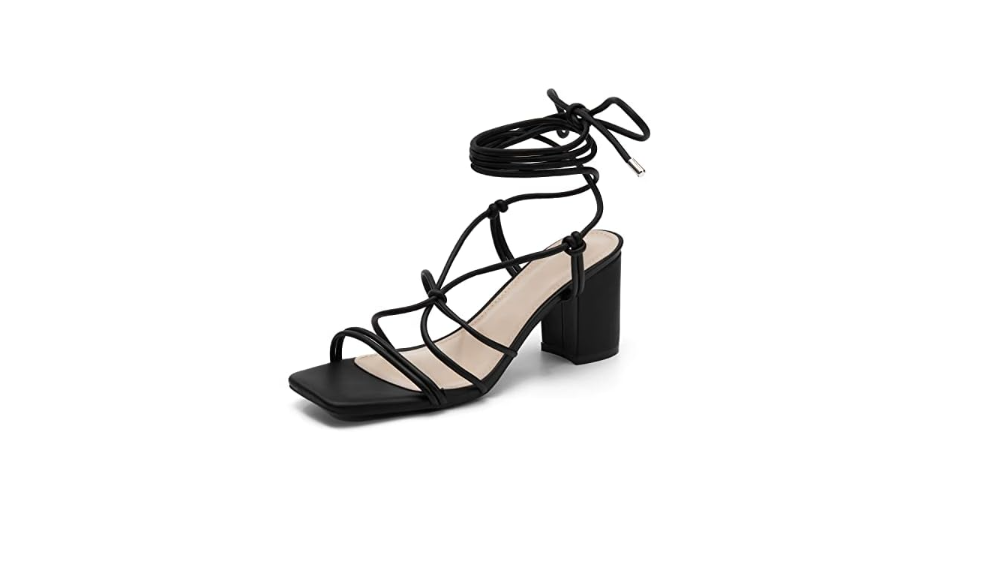 Coutgo Women's Chunky Heel Sandals Lace Up Heels Square Toe Strappy Straps Party Shoes
7 1/5