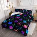 Axolotl Cat Comforter Set Twin, Kawaii Trippy Cat Moon Stars Bedding Set with 1 Comforter 2 Pillowcases for Kids Boys Girls Teens Adults Room Decor All Season, Colorful Neon Trippy Bed Set