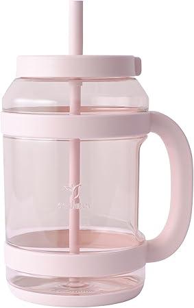 REDUCE WaterDay 80 oz Water Jug with Time/Ounce Markings - Spill-Proof Straw, Durable Tritan - Big Water Bottle for Daily Hydration - Dishwasher Safe, Clear & Easy to Clean, Pink Quartz