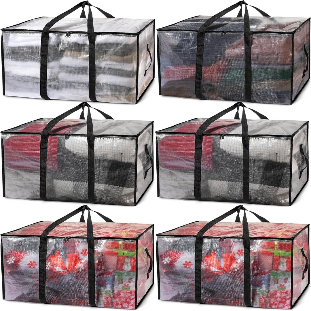 ClearSpace Oversized Moving Bags or Storage Bag Large Moving Boxes with Backpack Straps, Zippers & Handles Heavy-Duty Packing Bags for Moving, College Dorm, Christmas Decorations, 6 Pack