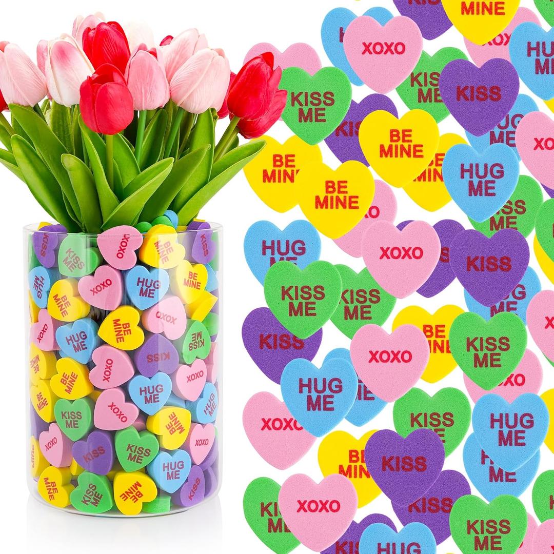 300 Pcs Valentine's Day Heart Vase Fillers 5 Colors Valentines Day Decorations Valentines Decor Conversation Hearts Vase Filler Set Foam Sponge Decor for Valentine Wedding Home Table(Colorful)