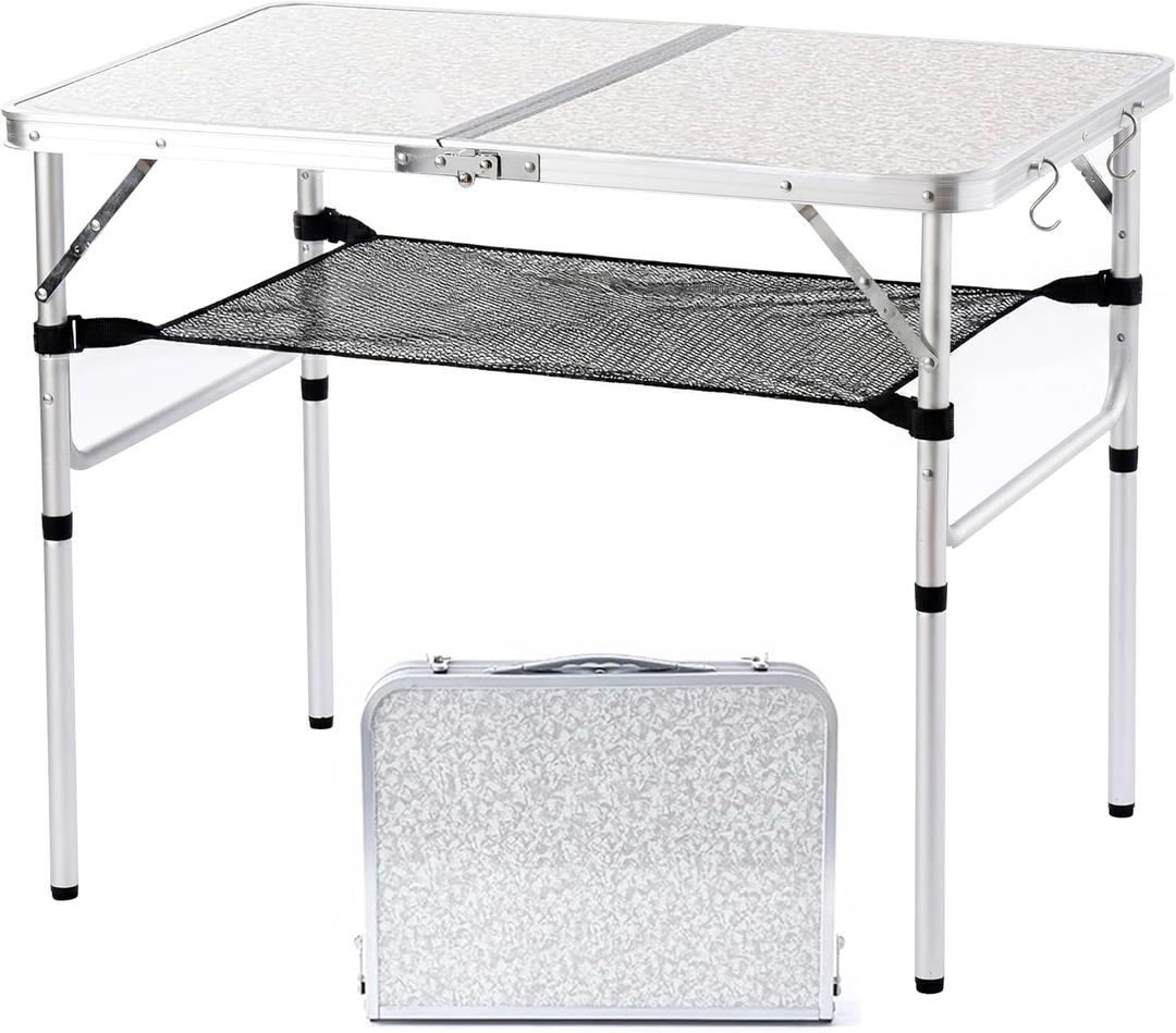 YUFIFAIRY Aluminum Camp Table, Folding Table Portable,Lightweight,Foldable with 2 Adjustable Height, Indoor Outdoor Table for Cooking, Picnic, 2 Heights, 36''L x24''W