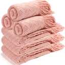 Buryeah 6 Pack Boho Knitted Throw Blankets with Tassels 50x60 Soft Warm Throws Bulk for Wedding Guests Housewarming Employee Teacher Appreciation Gifts Cozy Farmhouse Home Decor (Pink)