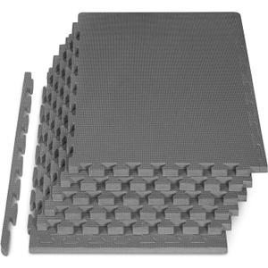 ProsourceFit Extra Thick Puzzle Exercise Mat , EVA Foam Interlocking Tiles for Protective, Cushioned Workout Flooring for Home and Gym Equipment, Grey - 1 inch - 24 Sq Ft - 6 Tiles