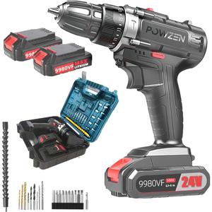 24V Brushless Cordless Power Drill with 2x4.0Ah Battery and Charger (531 in.lbs)- 3/8 inch Chuck Brushless Impact Driver, LED Work light Hammer Drills