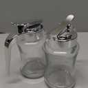 J&M DESIGN 2-Pack Glass Syrup Dispenser Bottle for Maple Syrup, Honey Pot or Sugar Jar W/Handle Shaker For Pancakes, Coffee, Cereal Bowl, Tea Pour Spout Lid Easy Spoon Measure 7.5oz Container Holder