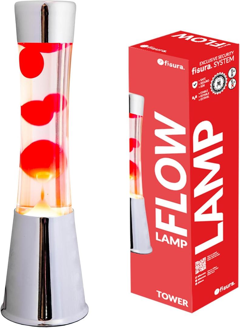 Fisura - Original Magma Lamp, 16-Inch Retro Motion Lamp with Multicolor Base, Relaxing Light for Bedroom or Office, Gift for Teens & Adults. (Red)