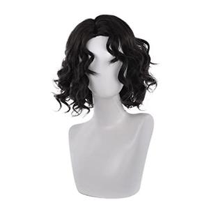 Haomascot Black Medium Length Curly Cosplay Wig Halloween Costume Wigs For Women