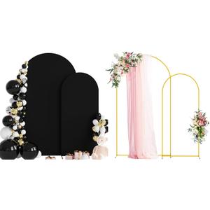 Wokceer Wedding Arch Backdrop Stand and Cover Set of 2 Metal Arch Stand with Arch Cover Black 7.2FT, 6FT for Birthday Party Wedding Ceremony Bridal Baby Shower Event Decor
