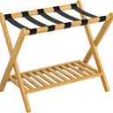 Forevich Luggage Rack Bamboo Luggage Stand With Shelf Folding Suitcase Stand Luggage Holder For Living Room Guest Room Hotel Essentials Storage Heavy-Duty For Suitcases Shoes Natural