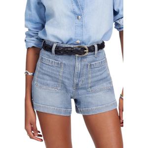 ELLEVEN High Stretchy Jean Shorts for Women, High Waisted Casual Denim Shorts with Front Pockets (Blue, S)