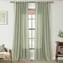 Linen Blend Sage Green Curtains 84 inch Length 2 Panels for Bedroom Back Tab Light Filtering Semi Sheer Drapes Linen Cotton Textured Light Green Airy Modern Farmhouse Living Room Sage Aesthetic Decor