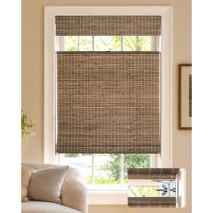 LazBlinds No Drill Cordless Bamboo Roman Shades, 33.5" W x 64" H, Driftwood