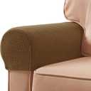 SUBRTEX Stretch Couch Arm Covers Set of 2, Checkered Sofa Arm Slipcovers, Anti-Slip Armrest Covers for Recliner and Armchairs, Pet Proof, High Stretchy, Hook & Loop Tape, Coffee
