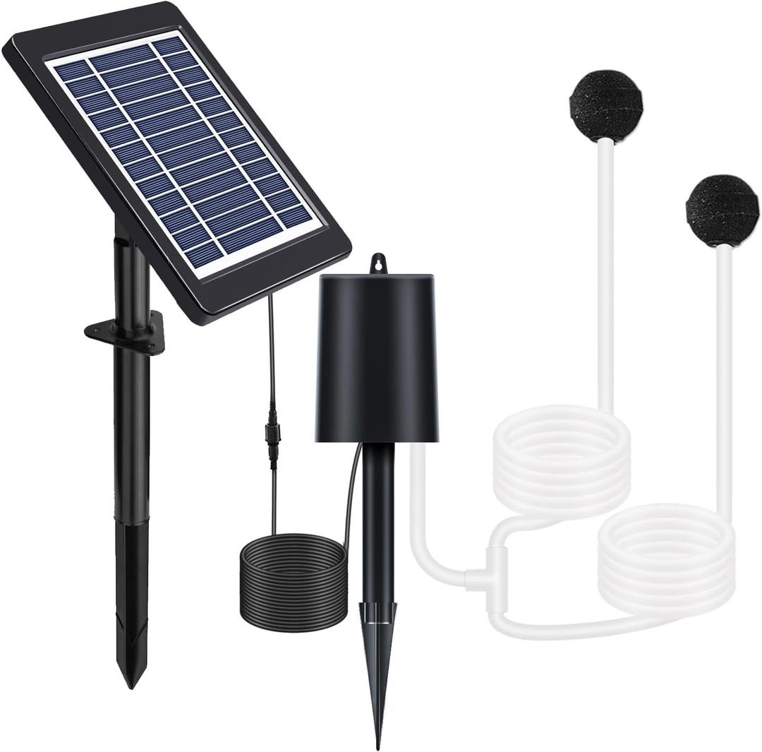 4W Solar Air Pump for Fish Pond, 9.5 GPH, 10 ft Cable, 8.2 ft Hose, 3 Working Level, 7 x 5.8  Solar Panel, Solar Powered Oxygenator Aerator for Outdoor koi Pond, Backyard Hydroponic, Decoration