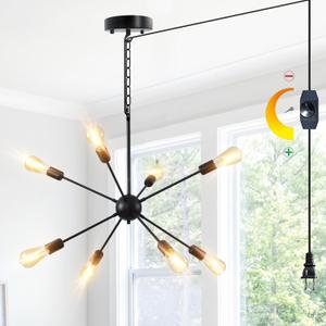 HOXIYA DIMMABLE Modern Sputnik Chandelier 26.3" Light Fixture, Plug in Black 8-Lights Pendant Light, Midcentury Hanging Ceiling Lighting Fixture for Home Lamp, Bedroom, Dining Room, Kitchen, Office