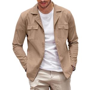 COOFANDY Men's Linen Cotton Casual Shirt Lightweight Jackets Regular Fit Shacket with Pockets Dark Khaki (Beige, M)