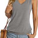 Micticsi Womens V Neck Tank Tops Sleeveless Banded Hem Shirts Loose Fit Summer Outfits Clothes 2025 (Large, Grey)