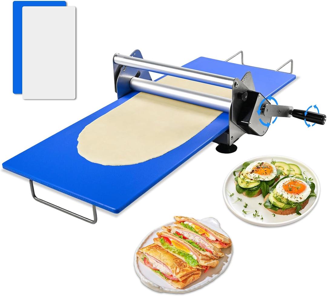Folding Dough Rolling MachineManual Dough Sheeter Compact Dough Sheeter Machine For Bakery PizzaDough Machine With Adjustable Thickness, Stainless Steel2 Rolling Boards