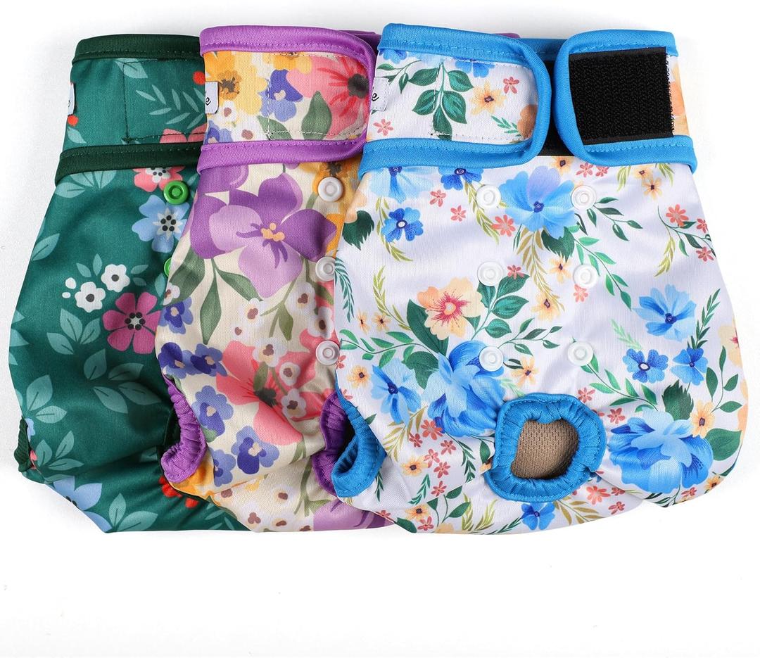 Dog Diapers Female- Reusable Diapers for Doggie in Heat - Highly Absorbent for Pet Incontinence with Adjustable Snaps Green, S