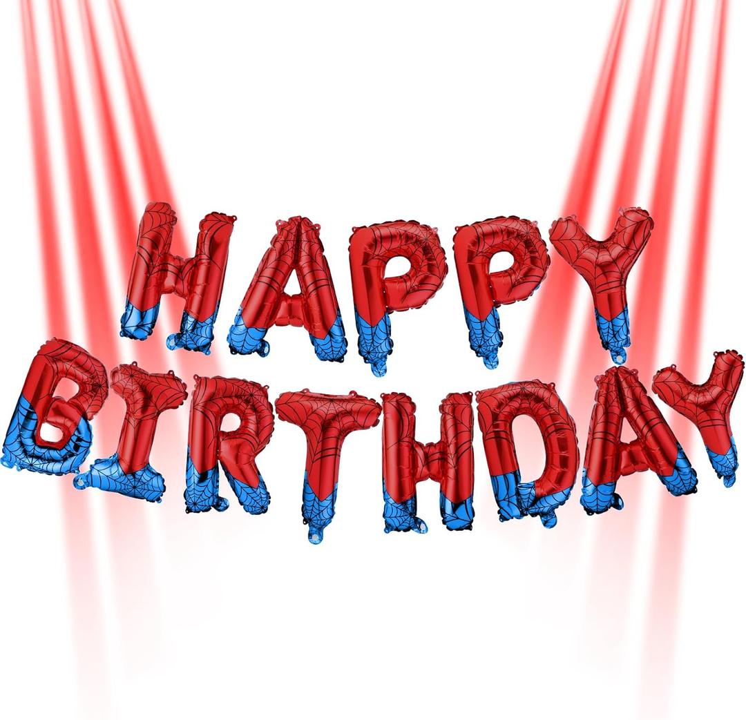 2 x Spider Theme Happy Birthday Banner Party Decorations Balloons Letters Signs Superhero Party birthday party Supplies for Boy