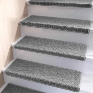Bullnose Carpet Stair Treads, Non Slip Stair Treads for Wooden Steps Indoor, Stair Runner, Soft Stair Rugs, Edging Stair Protectors, Washable, 29.5"x9.5"x1.5" 14pcs, Grey