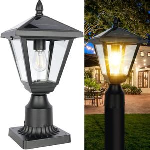 Solar Post Lights Outdoor – No Wiring Required, Auto Dusk to Dawn Fence & Pillar Light for Backyard, Garden, Pathway, Metal and Glass Built Weather Resistant Post Lamp Lights (Warm White)