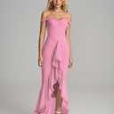 KUTUMAI Women Ruffle Bodycon Maxi Dress Ruched Long Formal Cocktail Wedding Guest Dresses (Pink, XL)