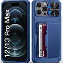 BXYJY for iPhone 12 Pro Max & 13 Pro Max Case with Card Holder (4-5 Cards), Slide Camera Cover, Military Grade Drop, Rugged Heavy Duty Men Women Shockproof Phone Case for iPhone 12 Pro Max, Blue