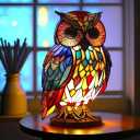 Retro Stained Glass Owl Night Light Lamp for Bedroom Living Room Dining Room Nursery Office Home Decoration