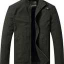 WenVen Men's Casual Canvas Cotton Military Jacket Lightweight Zip Up Outwear (Large, Army Green)