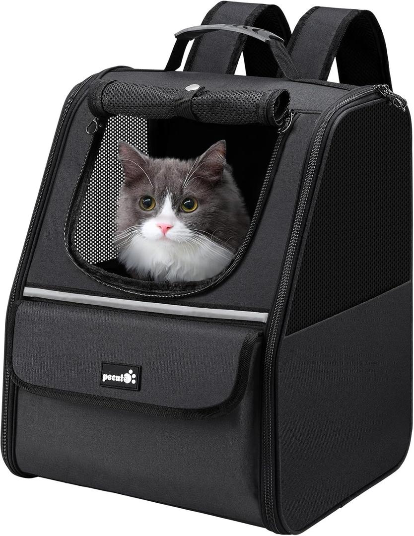 Pecute Cat Backpack Carrier, Small Dog Backpack Carrier, Pet Backpack Carrier for Cats Dogs Puppy Kitten, Cat Carrier Bag Carrying for Travel Hiking Bike Riding Walking Outdoor,Black