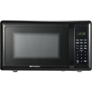 Emerson MW7302B Compact Countertop Microwave Oven with Touch Control, LED Display, 700W, 10 Power Levels, 6 Auto Menus, Glass Turntable and Child Safe Lock, 0.7 Cu., Ft. Black