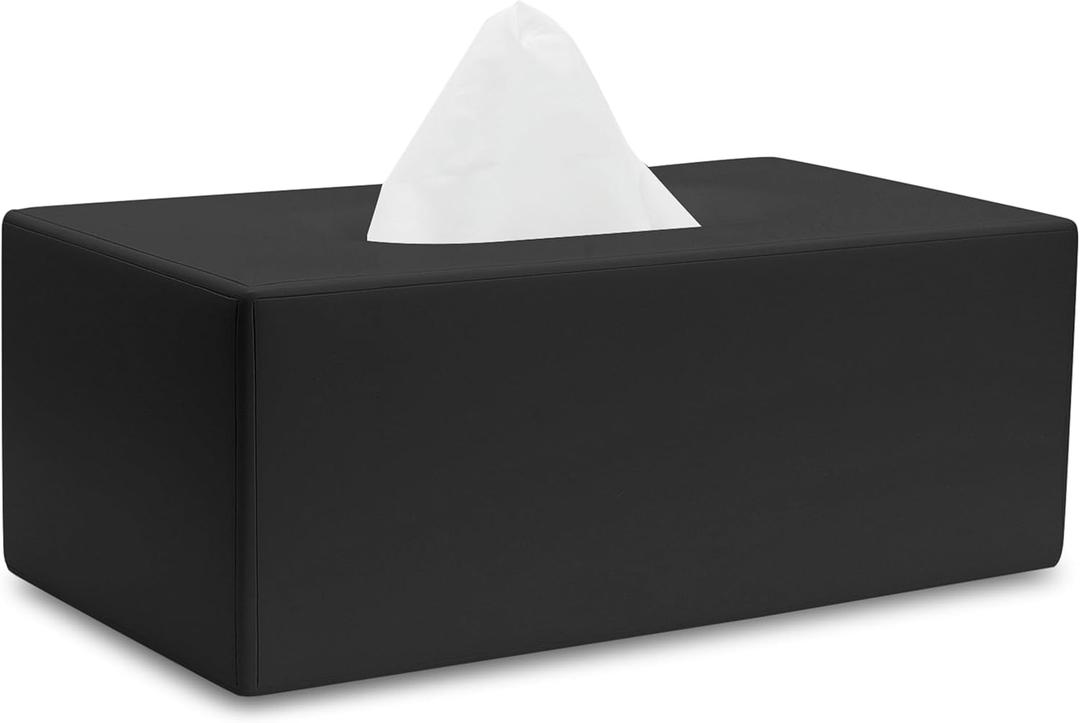 Matte Black Tissue Box Cover Rectangular, Facial Tissue Dispenser for Bathroom, Kitchen, Bedroom, Office, Hotel, Restaurant, Countertop, Nightstand, Car, and Desk