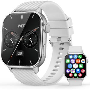 Smart Watch for Men Women, 1.85'' AMOLED HD Fitness Watch with 120+ Sports Modes, Bluetooth Call/Heart Rate/Sleep Monitor/Pedometer, Smartwatch for Android iOS, IP68 Waterproof, Silver (Deep Grey Silver)
