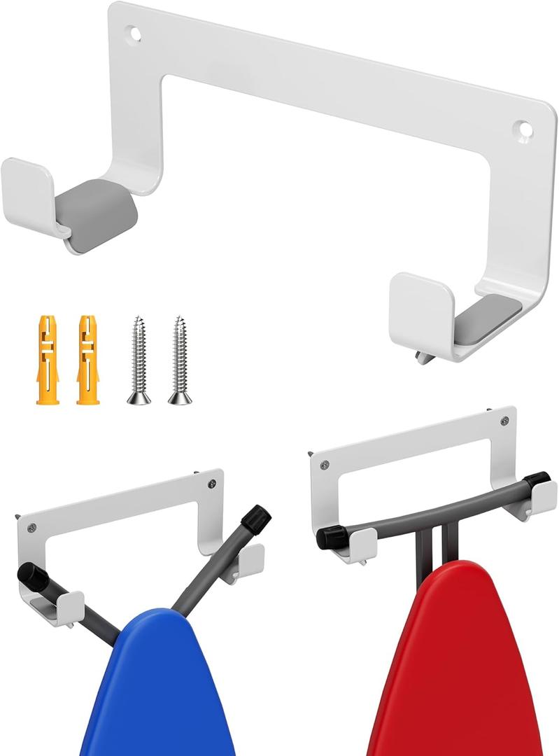 Ironing Board Holder Wall Mount Stainless Steel, Y T Leg Ironing Board Hanger Wall Mount for Laundry Room, Iron Board Hooks for Wall Heavy Duty, White (1 PC)