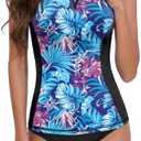 BesserBay Women's Built-in Bra Rash Guard UPF 50+ Sleeveless Zip Front Swim Tankini Top, M