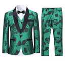 SWOTGdoby Boys Tuxedo Suit Formal Jacquard Dress 3 Pieces Blazer Vest Pants Green 160