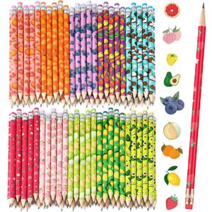 Kosiz 200 Pcs natural HB Pencils for Kids with Fruit Pattern Assortment Colorful Rainbow Pencils Bulk 10 Fruit Style Pre Sharpened Wooden Pencil with Eraser for School Student Party Favors Reward