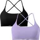 SUUKSESS Women 2 Piece Open Back Sports Bra Pack Strappy Workout Gym Yoga Crops (M)