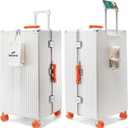 feilario Super Large Aluminum Frame Checked Luggage, Removable Wheels, 30in