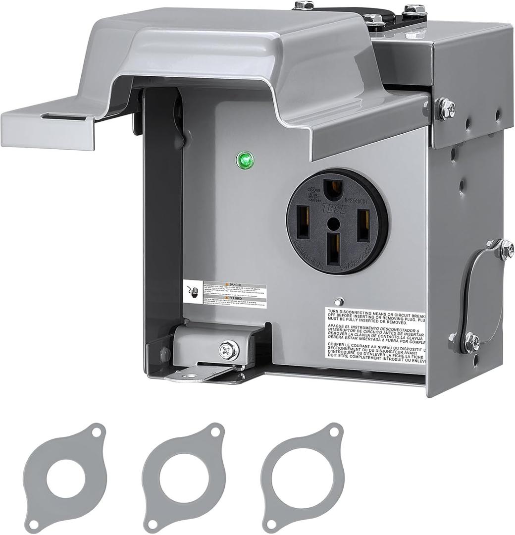 SURAIELEC 50 Amp RV Power Outlet Box, 125V/250V NEMA 14-50R Enclosed Lockable RV Electrical Outlet, Weatherproof Power Box for RV/EV Receptacle, Outdoor Panel for RVs, Trailer, ETL & UL Listed