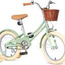 Bixike Retro Design Girls Bike 16 Inch Cruiser Bicycle with Basket & Training Wheels for 3-13 Years Old Kids, 24 Inch with Kickstand for Youth Over 6 Years Old, Multiple Colors