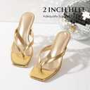 Uacllcau Kitten Heels Sandals for Women Square Open Toe Flip Flops Strappy Heels for Women Sandals Slides