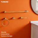 YUMORE Gold Bathroom Hardware Set, 4-Pieces Wall Mounted Bath Accessories Kit, Stainless Steel Towel Bar, Towel Ring, Toilet Paper Holder & Robe Hooks, Modern Brushed Gold Finish