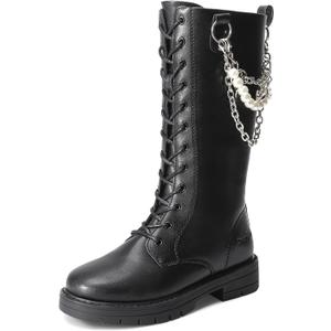 DREAM PAIRS Girls Riding Boots Knee High Side Zipper Mid Calf Shoes Little Kid/Big Kid (Black/Diy) Size 5 Big Kid