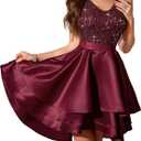 Meetjen Womens Sparkly Homecoming Dresses for Teens Short Sequin High Low Formal Prom Dress Cocktail Party Wedding Guest (Large, Burgundy)