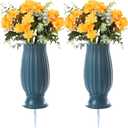 2 Pcs Cemetery Vases with Spikes,Grave Vases for Cemetery with Metal Spikes and Drainage Holes,Grave Flower Holder for Headstones Memorial Gifts Loss of Loved One (Blue)