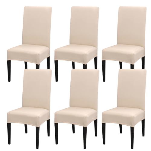 Stretch Chair Covers Set of 6 for Dining Room, 6 Pack Washable Kitchen Chair Protector for Party Wedding, Beige